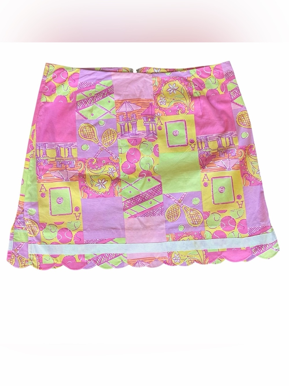 Lilly Pulitzer Pink Yellow Lime Patchwork Print Skirt